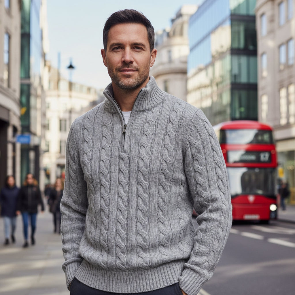 Men's Cable Knit Half Zip Sweater | Cozy Fit