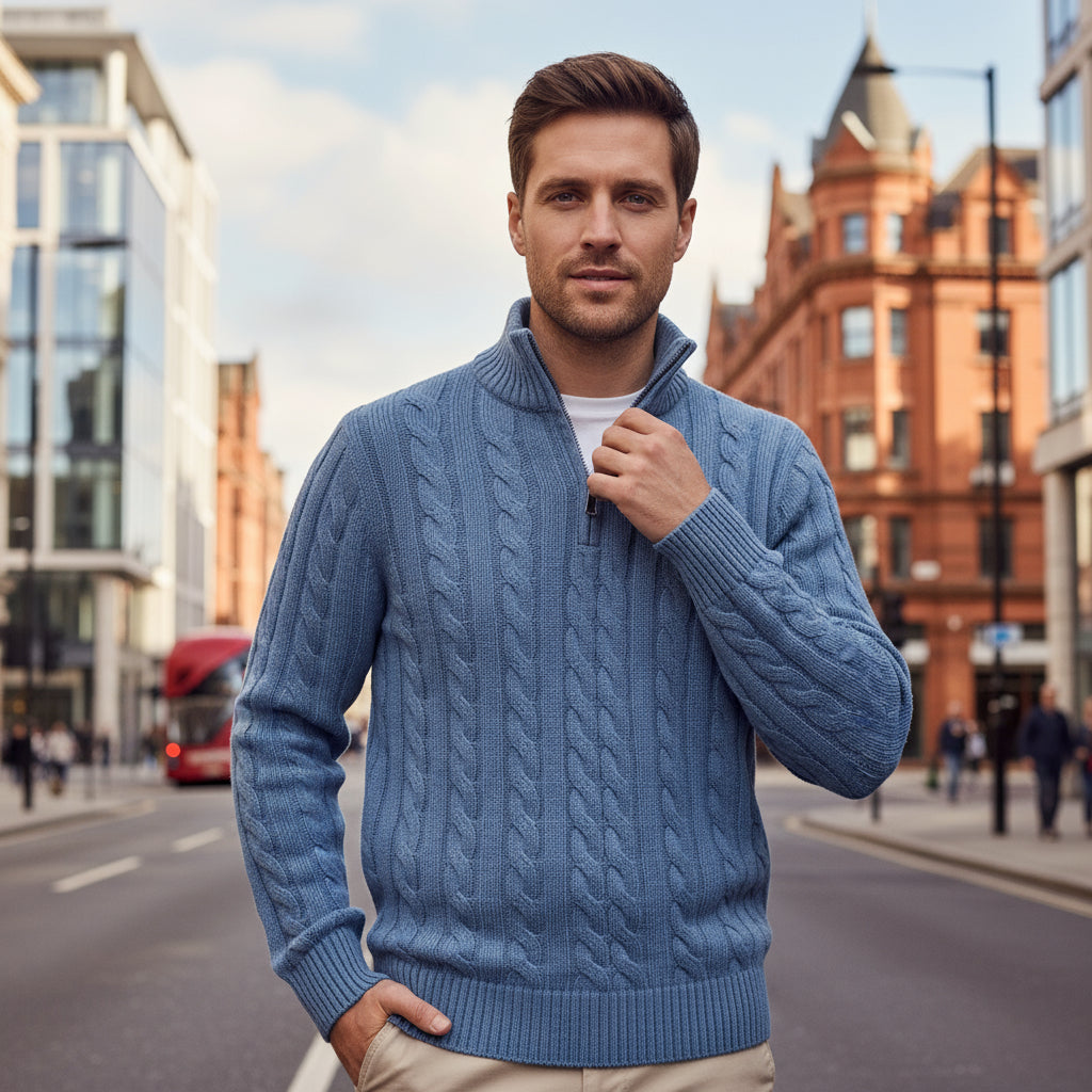 Men's Cable Knit Half Zip Sweater | Cozy Fit