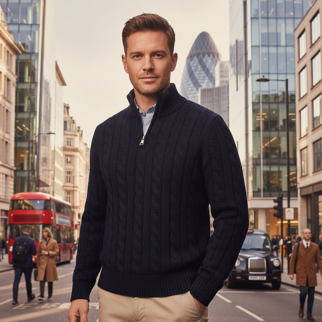 Men's Cable Knit Half Zip Sweater | Cozy Fit