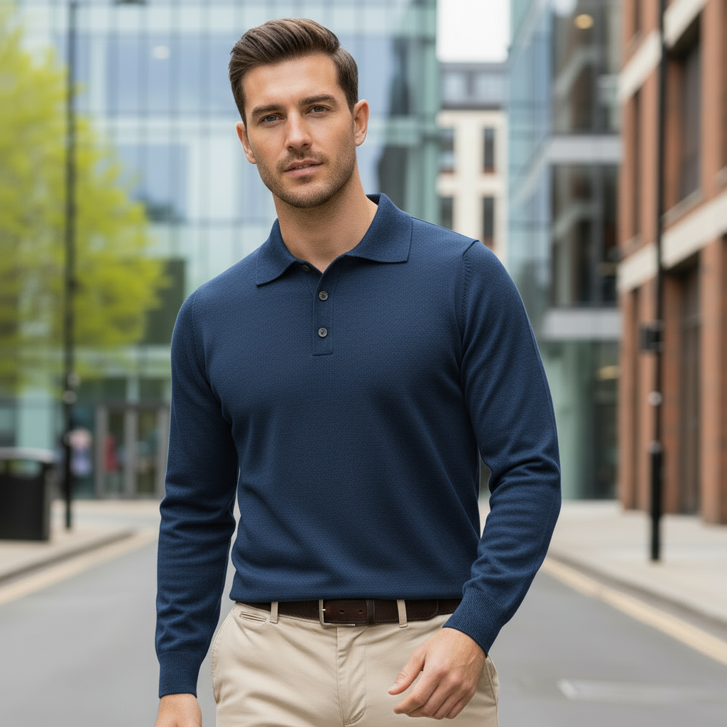 Men's Long Sleeve Polo Shirt | Classic Collar & Standard Fit