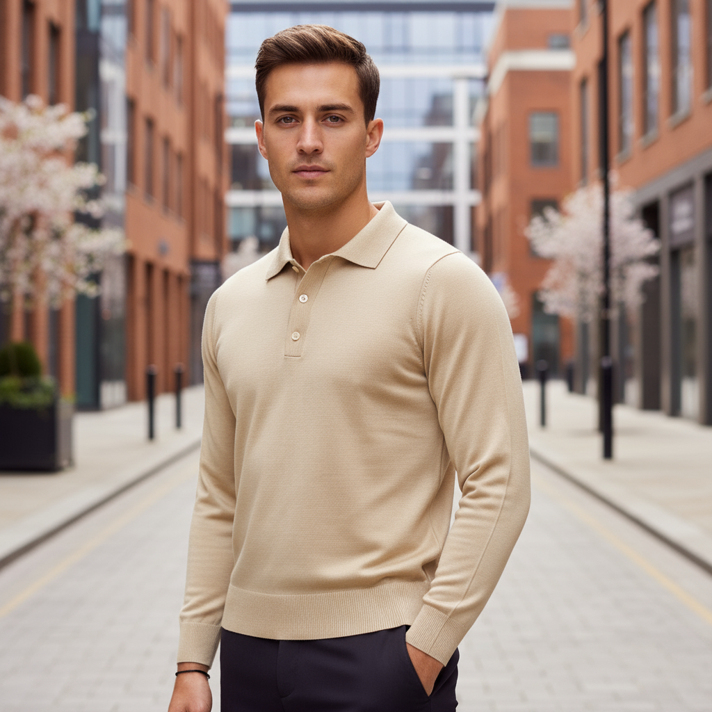 Men's Long Sleeve Polo Shirt | Classic Collar & Standard Fit
