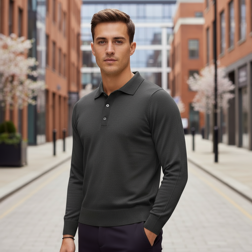 Men's Long Sleeve Polo Shirt | Classic Collar & Standard Fit