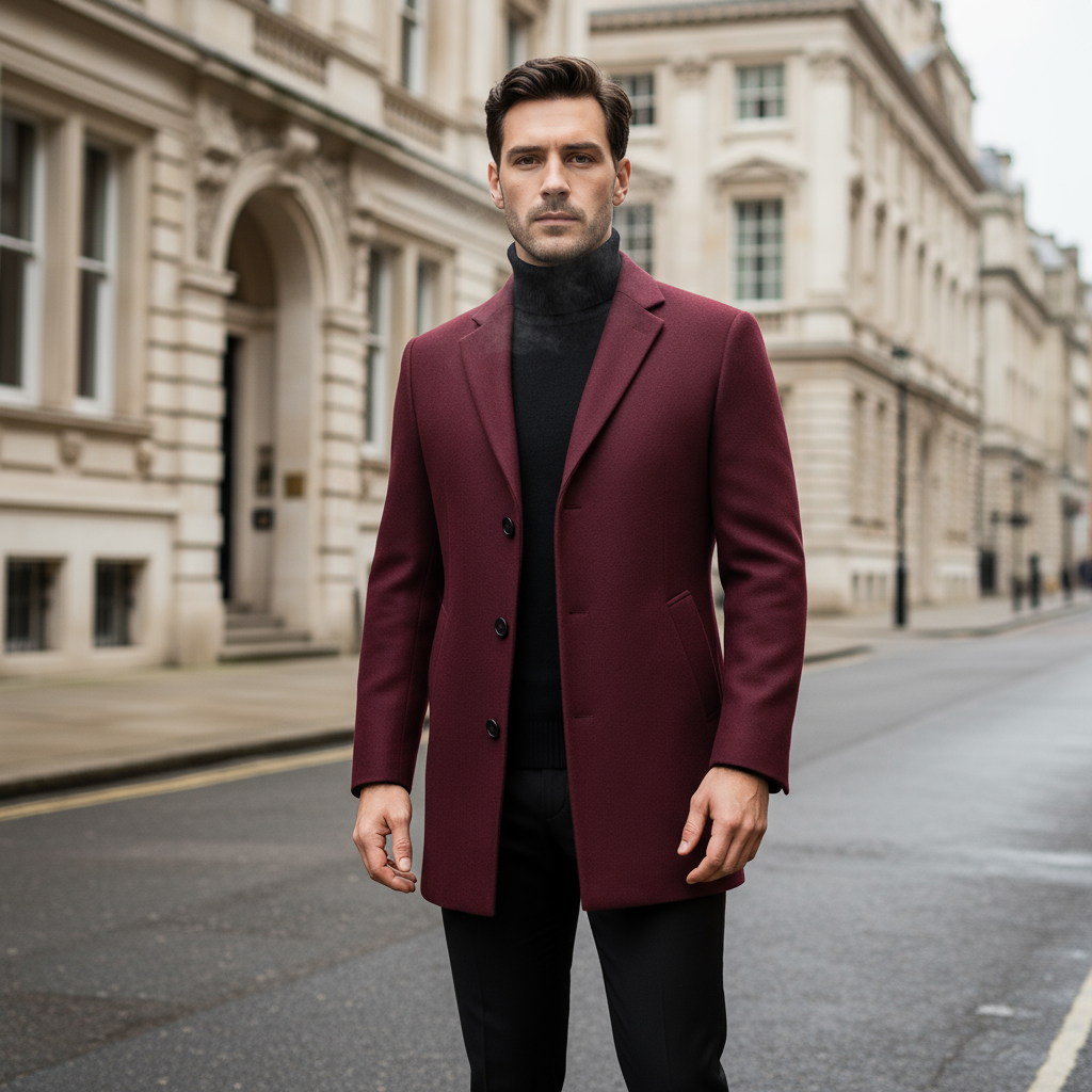 Men's Overcoat | Tailored Fit in Premium Wool Blend, Classic Chesterfield Style