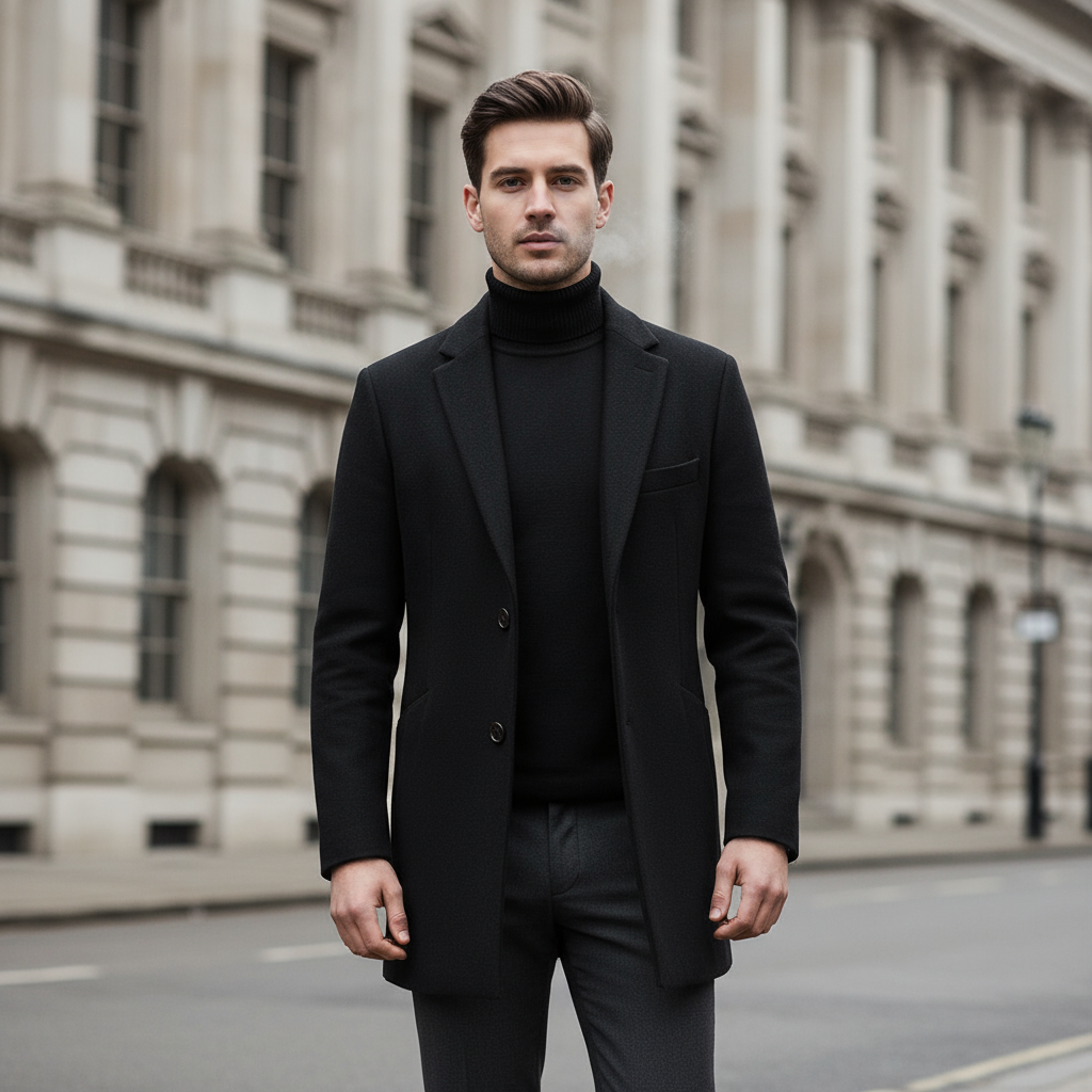 Men's Overcoat | Tailored Fit in Premium Wool Blend, Classic Chesterfield Style