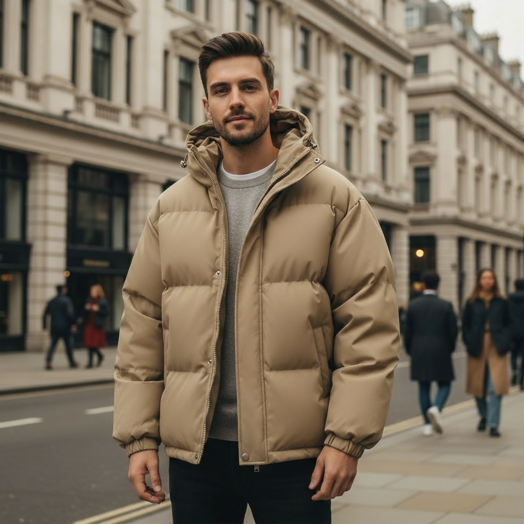 Men's Insulated Puffer Jacket with Hood – Ideal for Winter Adventures