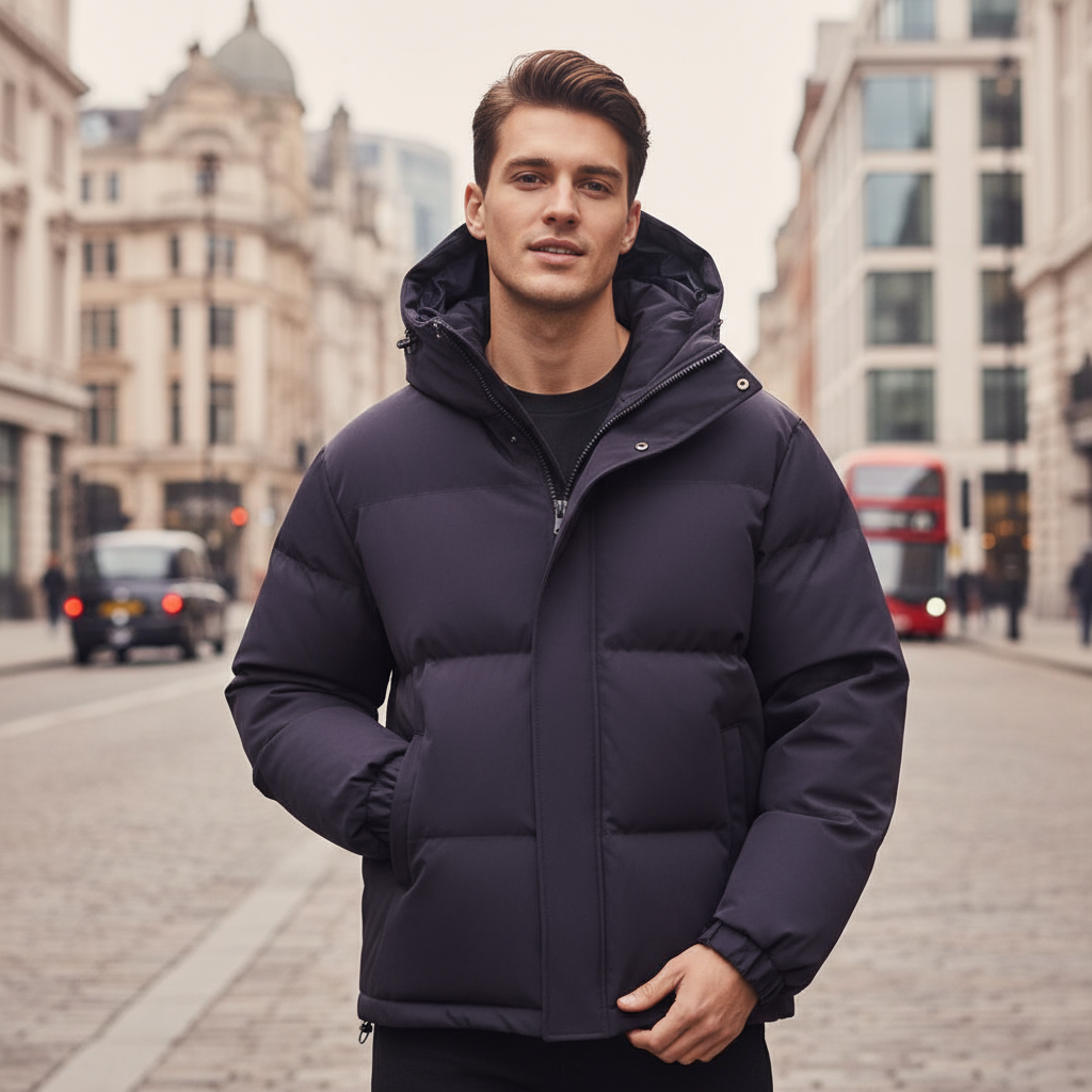 Men's Insulated Puffer Jacket with Hood – Ideal for Winter Adventures