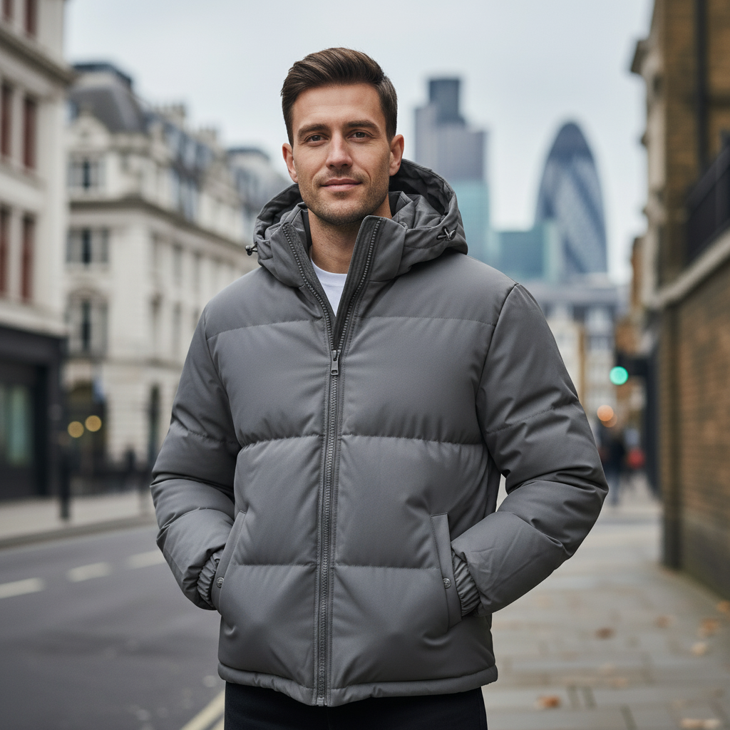 Men's Insulated Puffer Jacket with Hood – Ideal for Winter Adventures