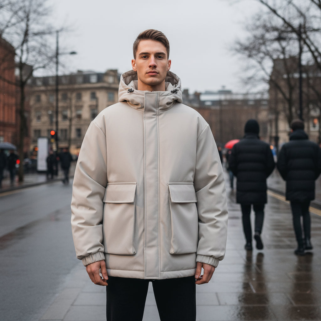 Men's Oversized Puffer Jacket | Hooded Design with Practical Front Pockets