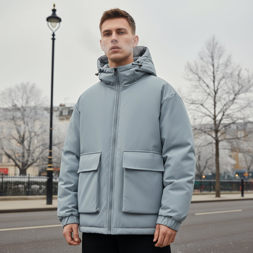 Men's Oversized Puffer Jacket | Hooded Design with Practical Front Pockets