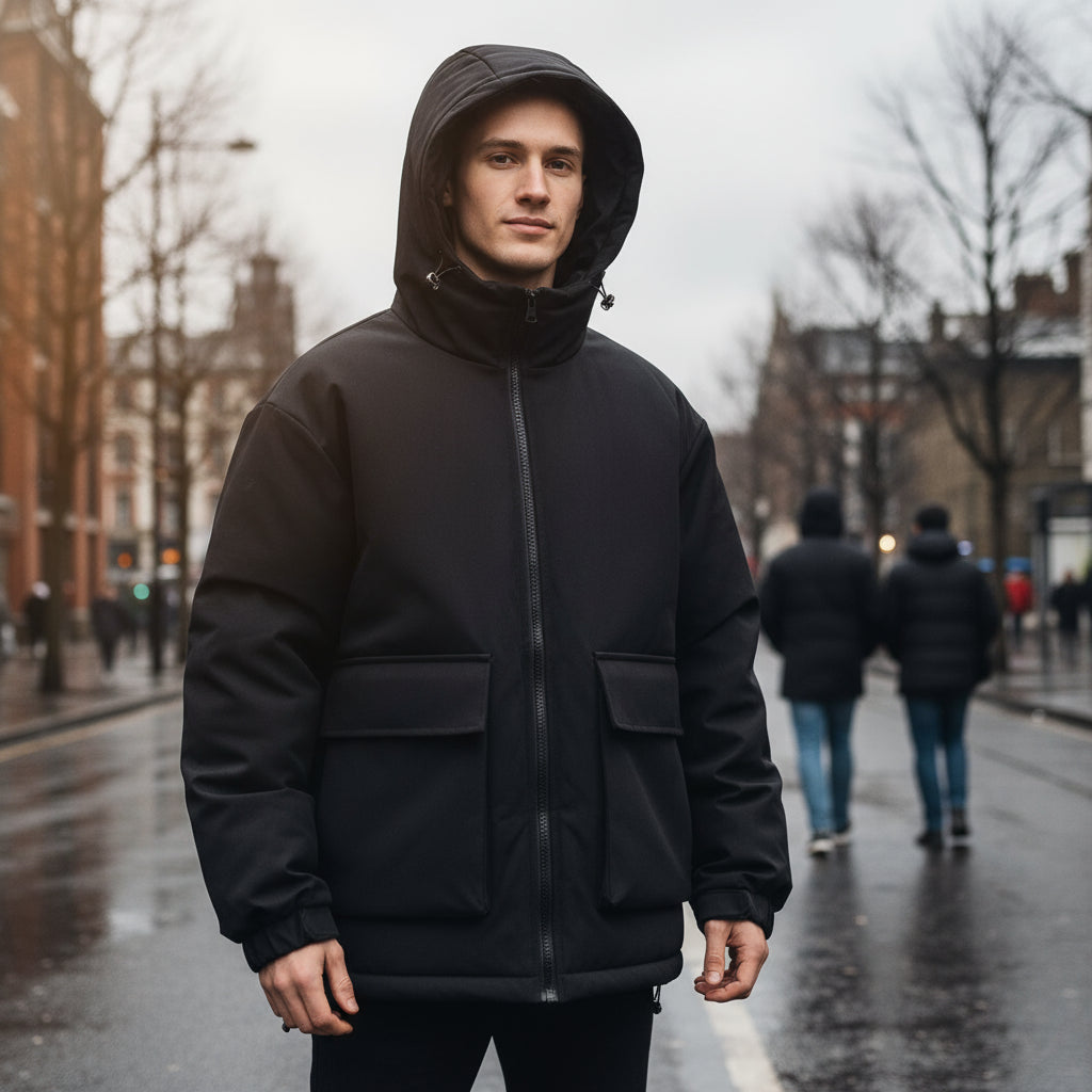 Men's Oversized Puffer Jacket | Hooded Design with Practical Front Pockets