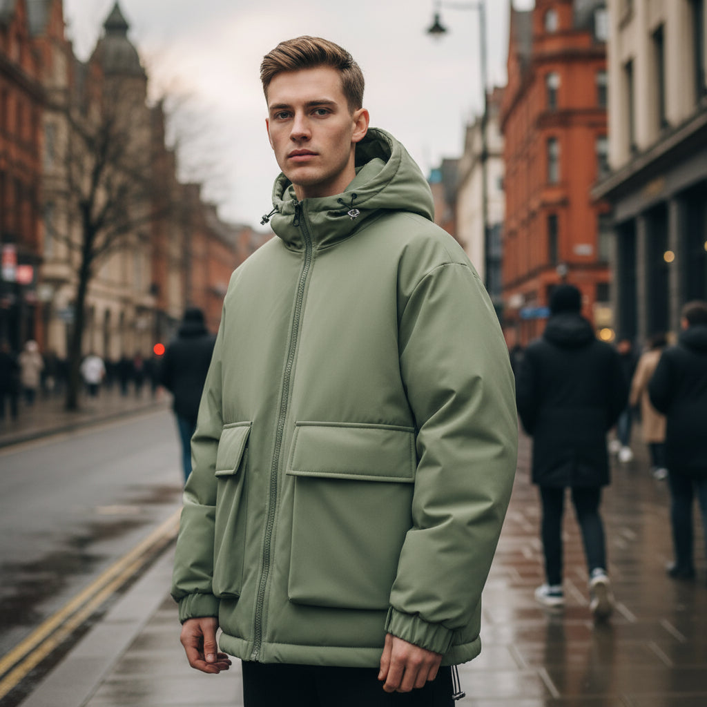 Men's Oversized Puffer Jacket | Hooded Design with Practical Front Pockets
