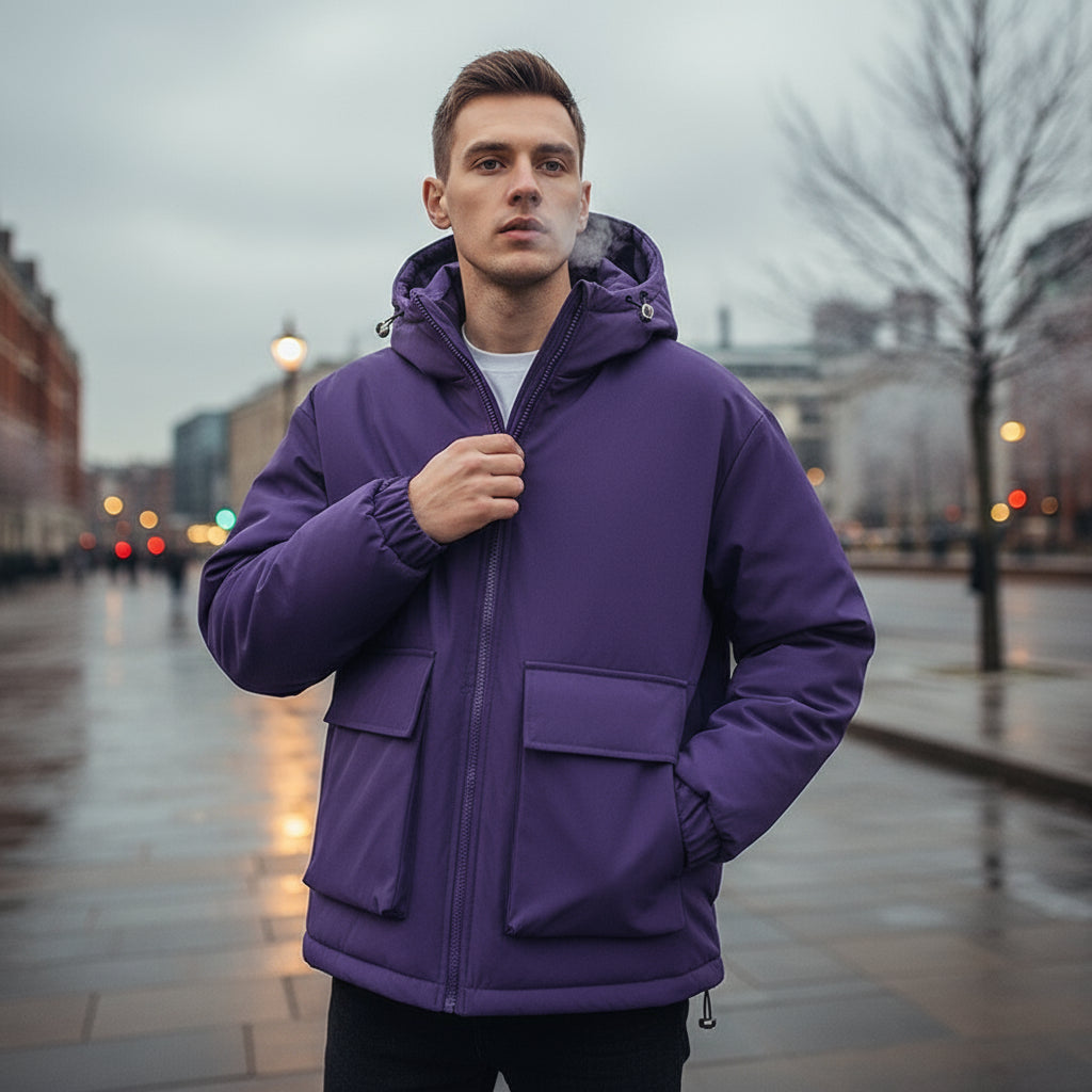 Men's Oversized Puffer Jacket | Hooded Design with Practical Front Pockets