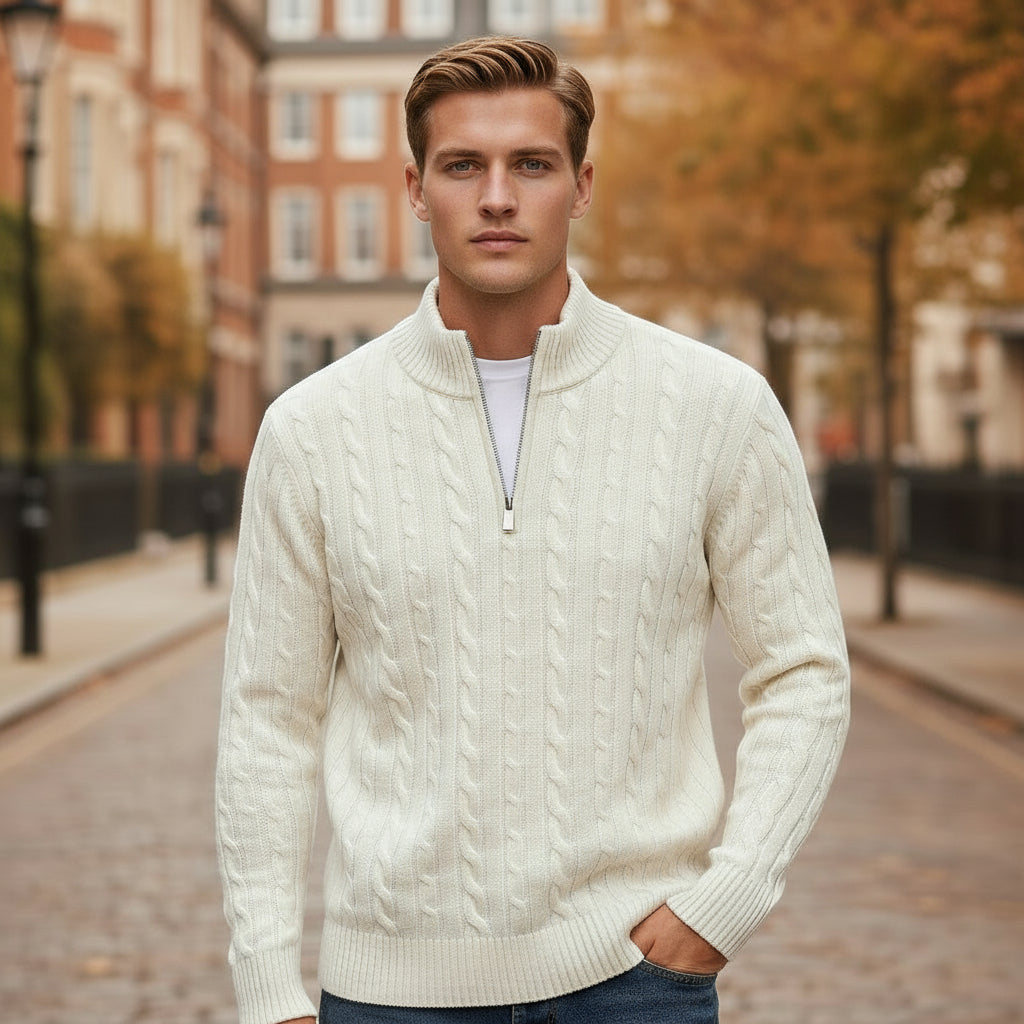 Men's Cable-Knit Sweater | Full Zip, Relaxed Fit