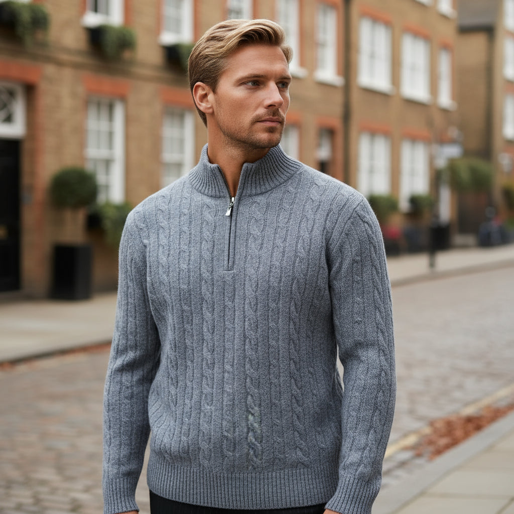 Men's Cable-Knit Sweater | Full Zip, Relaxed Fit