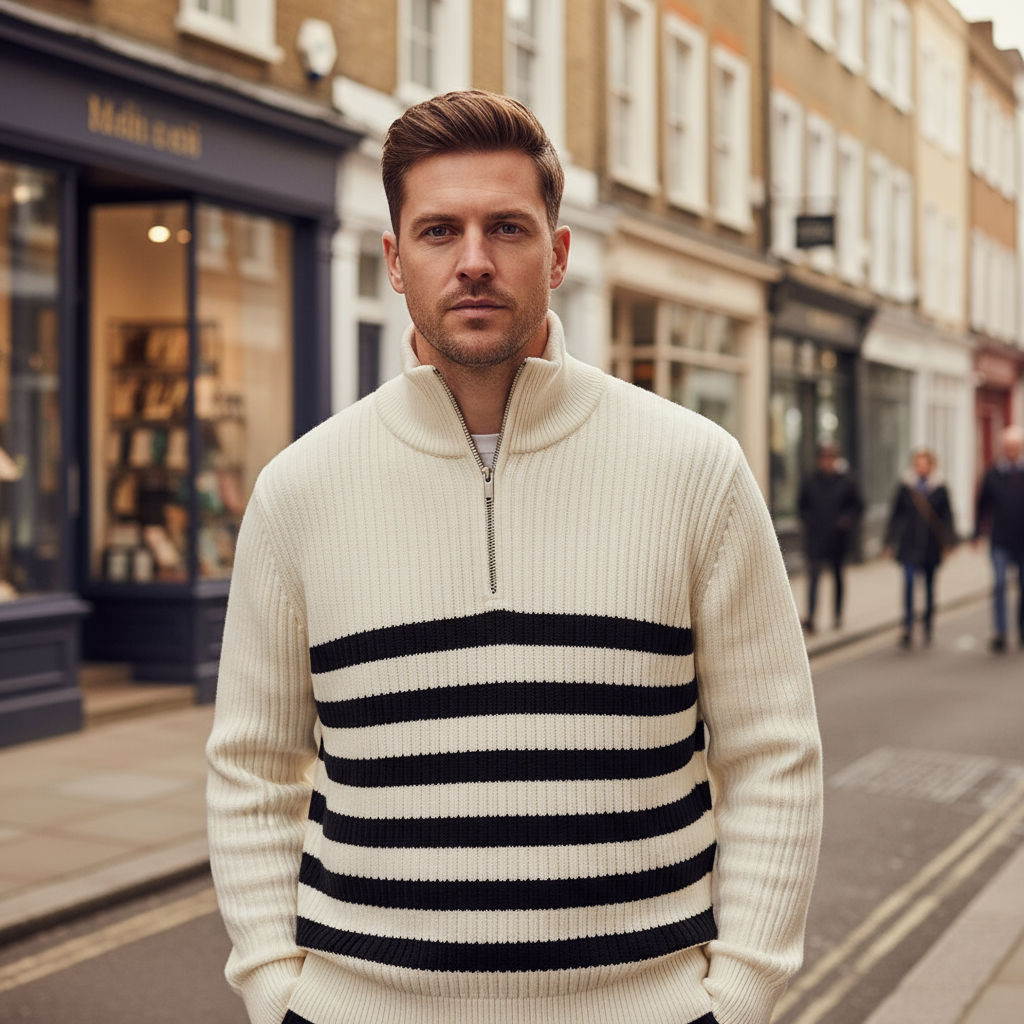 Men's Nautical Sweater | Rib Knit Half-Zip Design