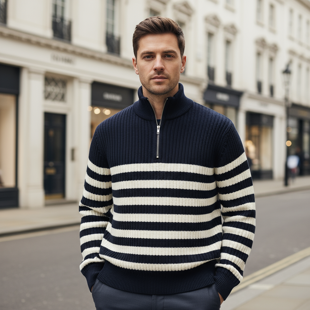 Men's Nautical Sweater | Rib Knit Half-Zip Design