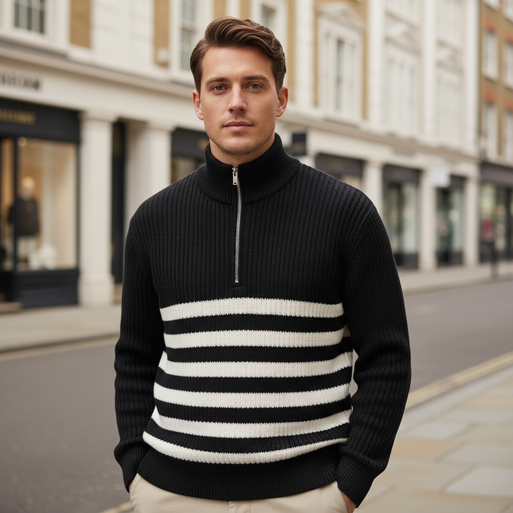 Men's Nautical Sweater | Rib Knit Half-Zip Design