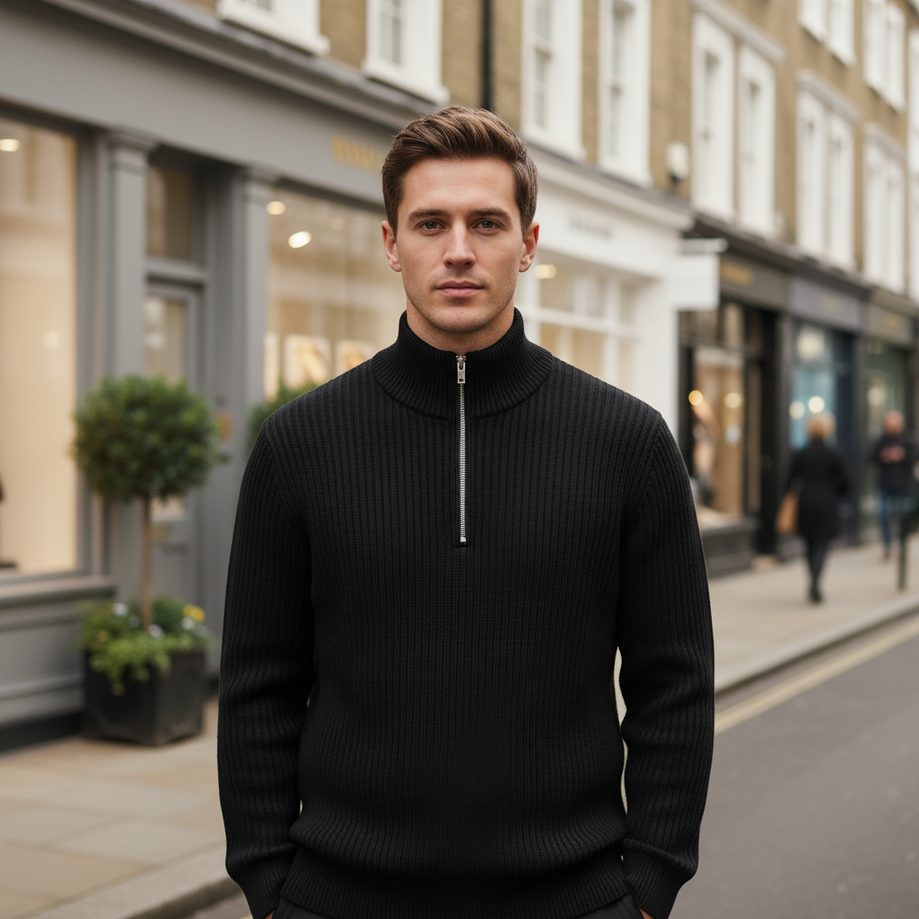Men's Nautical Sweater | Rib Knit Half-Zip Design