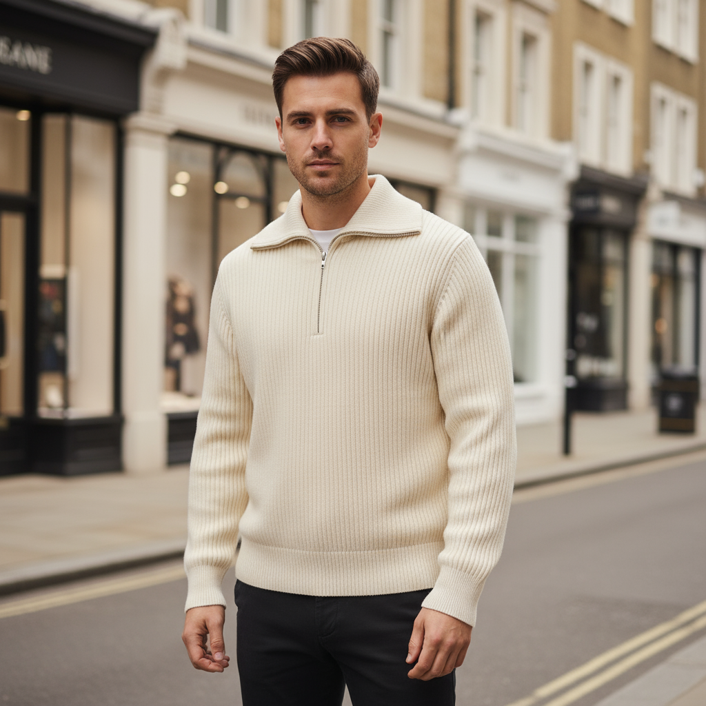 Men's Nautical Sweater | Rib Knit Half-Zip Design