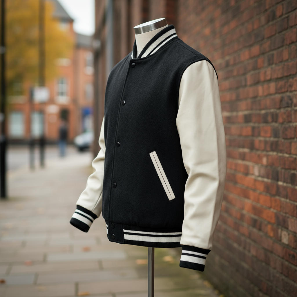 Men's Varsity Jacket | Tailored Fit with Wool Blend and Faux Leather Sleeves