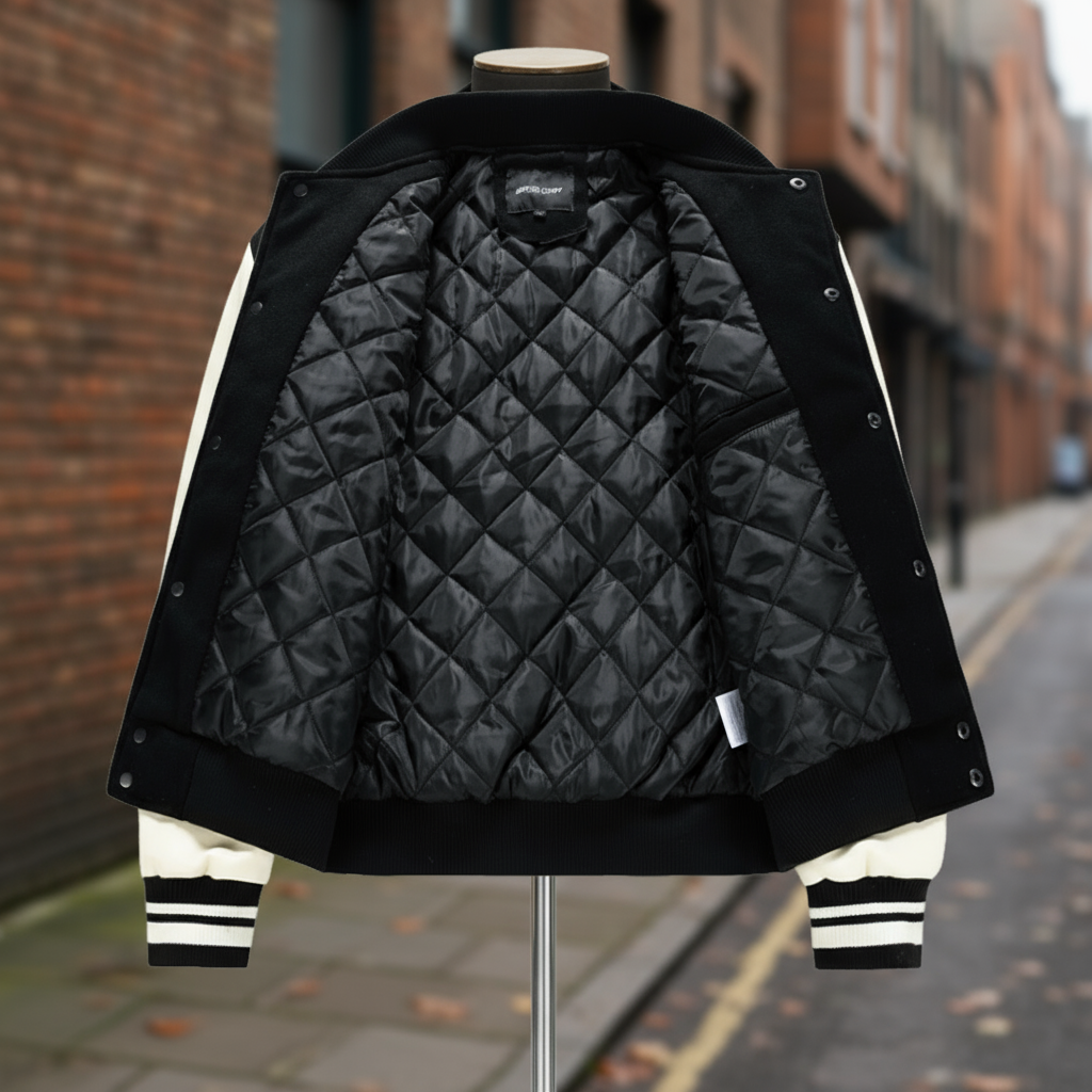 Men's Varsity Jacket | Tailored Fit with Wool Blend and Faux Leather Sleeves