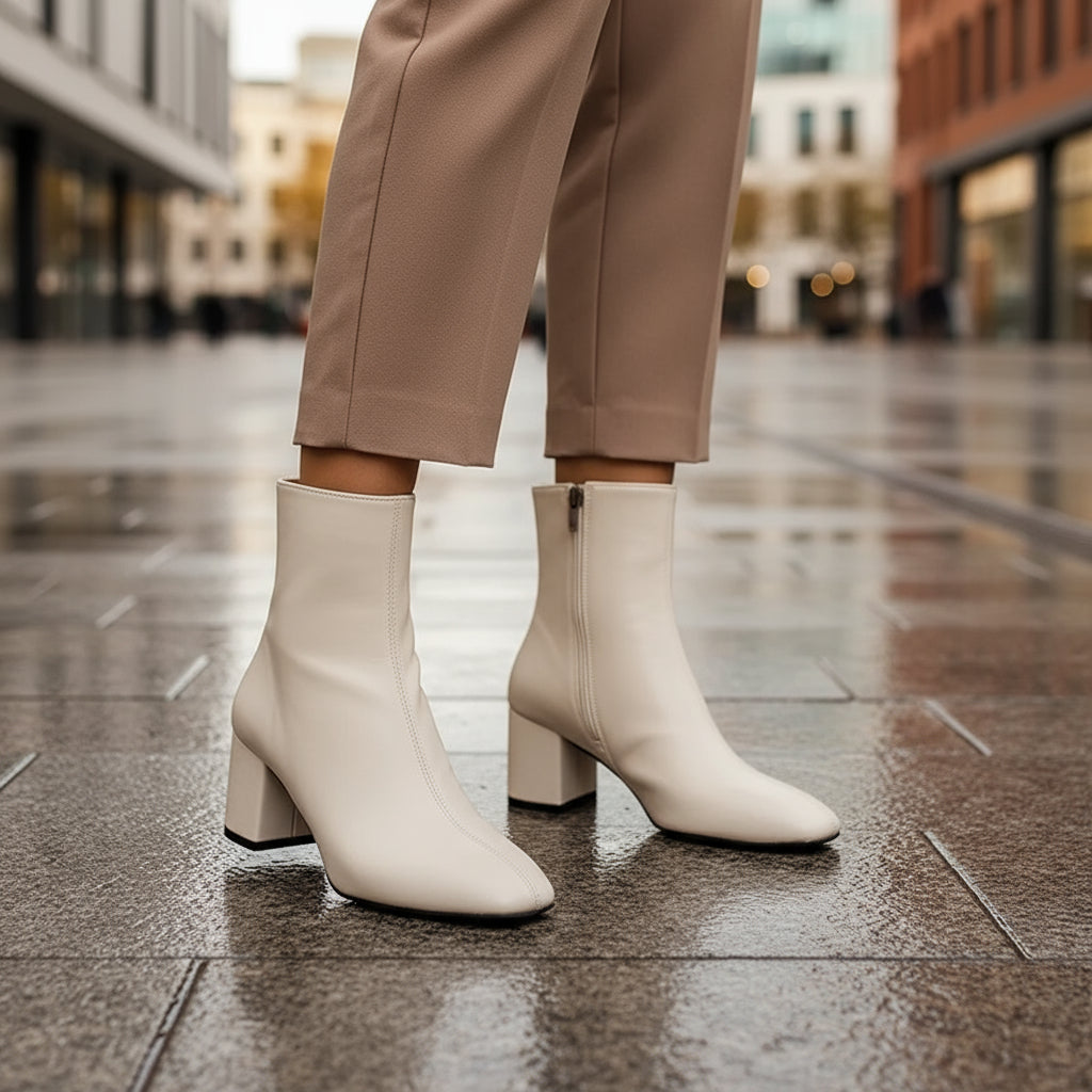 Women's Leather Ankle Boots | Elegant Block Heel Design