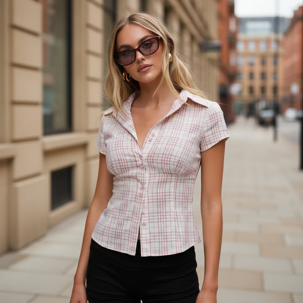 Women's Fitted Checked Blouse | Lightweight Fabric