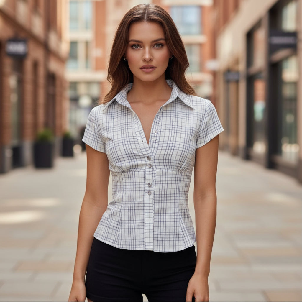 Women's Fitted Checked Blouse | Lightweight Fabric