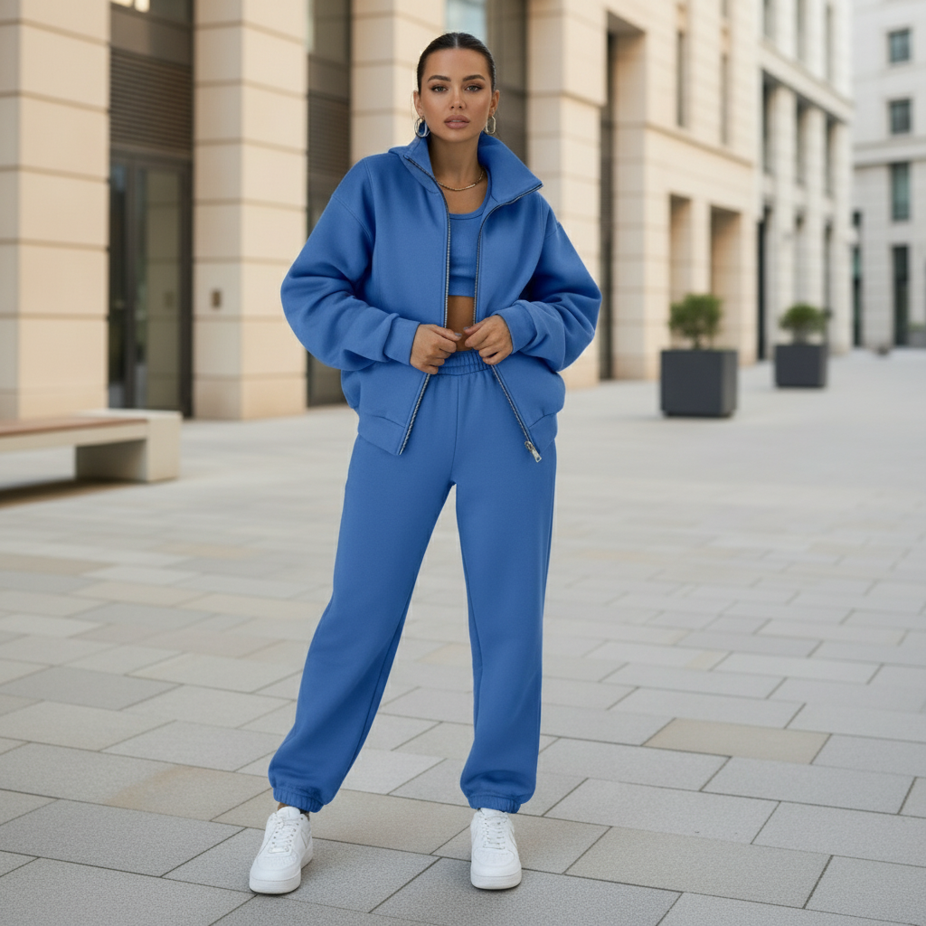 Women's Tracksuit | Comfortable Fabric Blend, Relaxed Fit, Half-Zip Cardigan